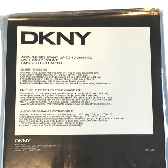 DKNY Queen Sheet Set BL Wrinkle Resistant Cotton Sateen NWT - Picture 3 of 4